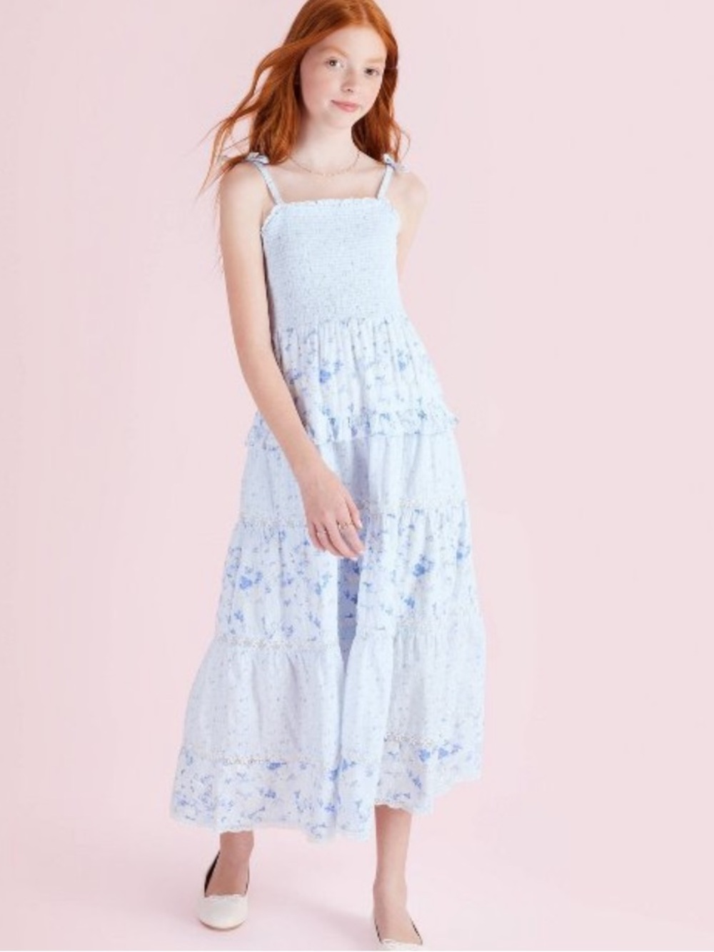 NWT LoveShackFancy x Target Stella Budding Florals
Tiered Maxi Dress-Blue